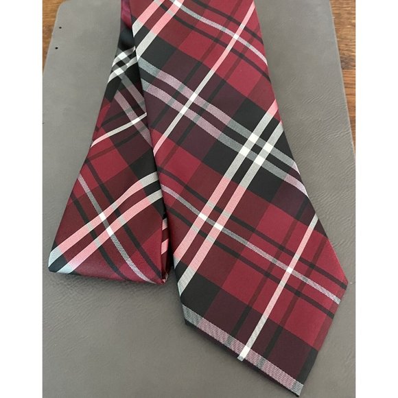 Oliver George Tie 3.5" x 60" Red Black Gray Striped Microfiber - Picture 1 of 4